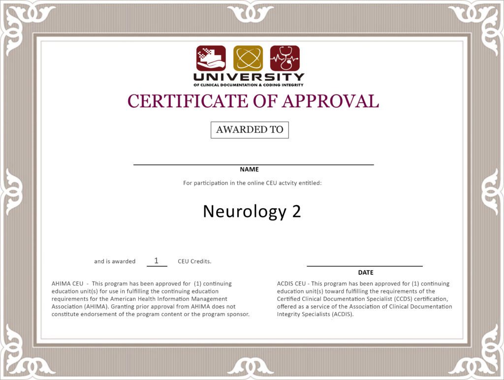 Neurology 2 Certificate UCDCI Training