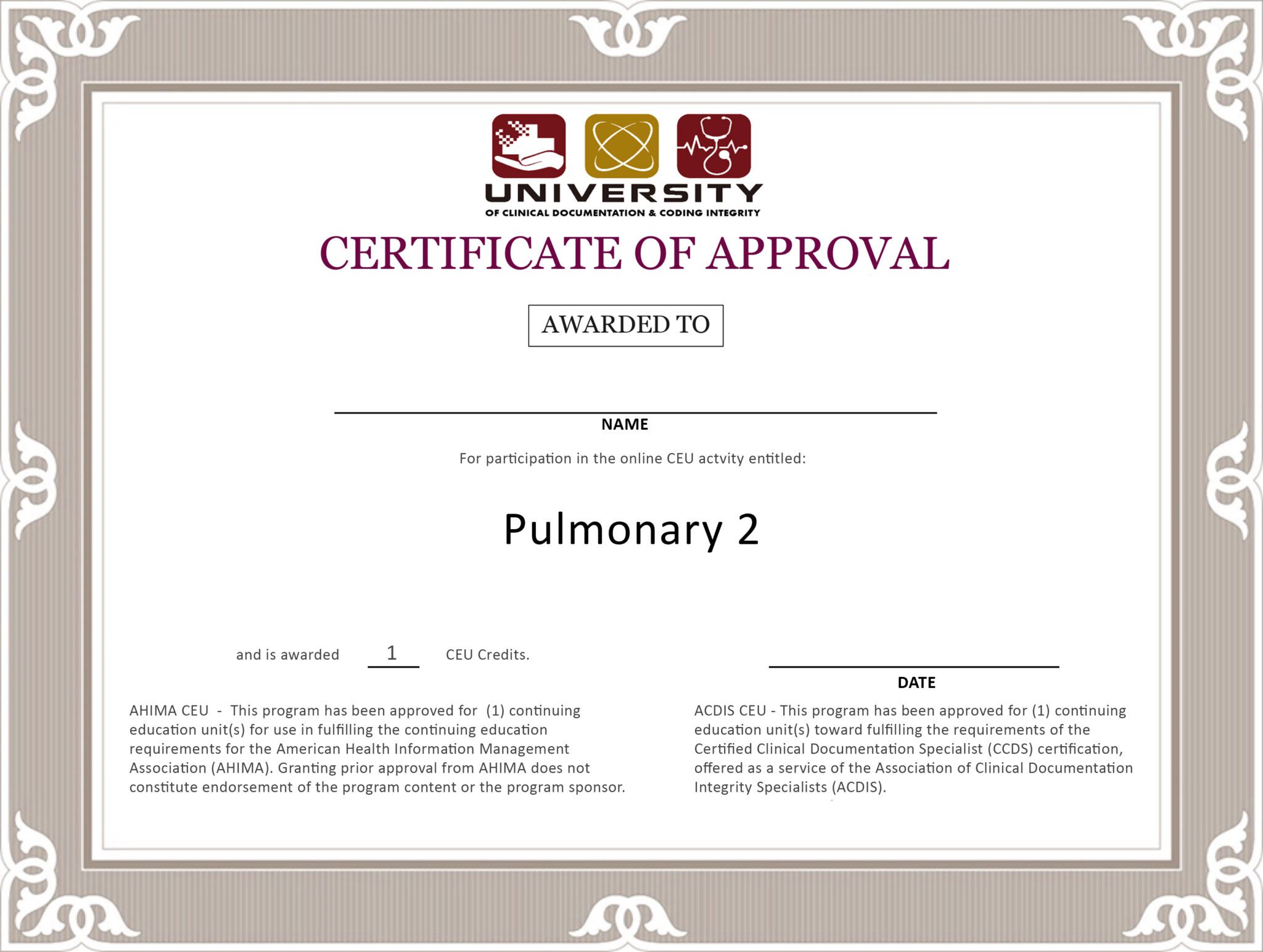 Pulmonary 2 Certificate UCDCI Training